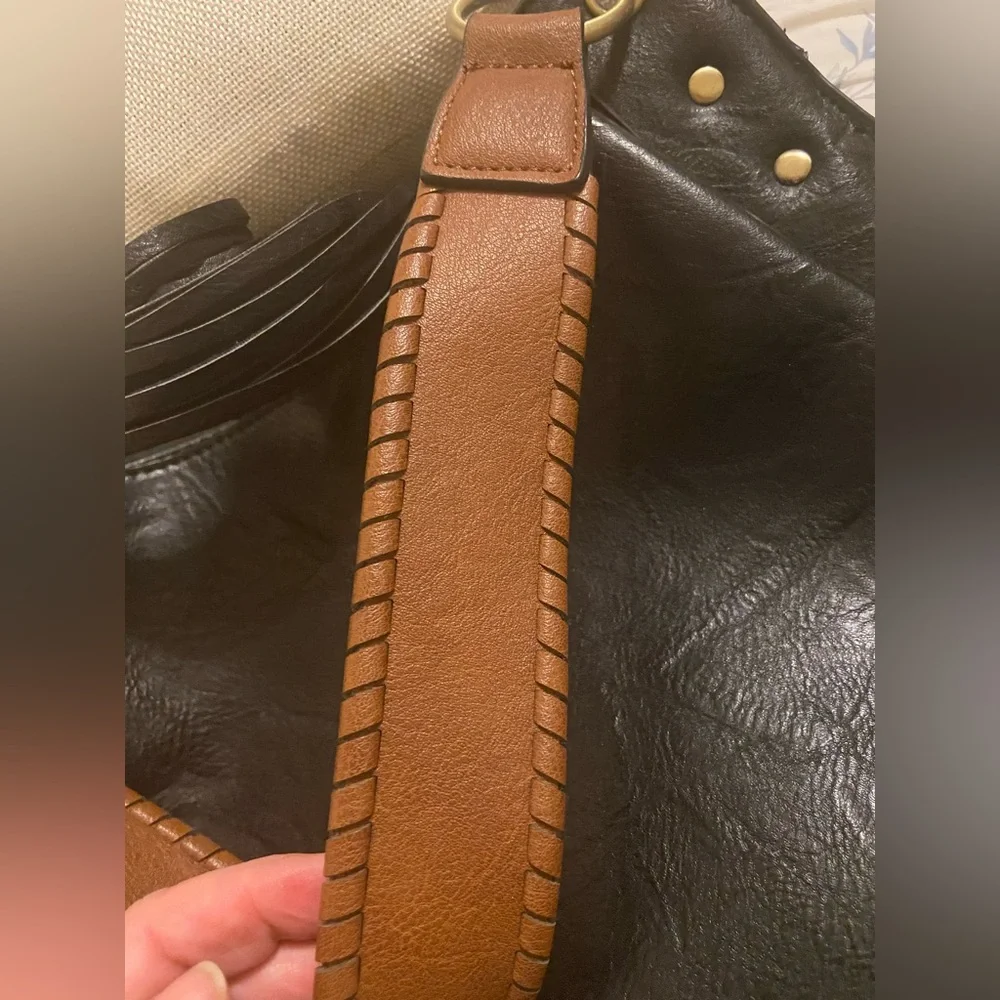 JEN & CO Hobo Bag Amber with 3 Compartments and Braided Handle